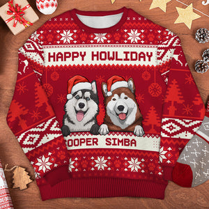 Christmas Dogs Happy Howliday - Personalized Custom Unisex Ugly Christmas Sweatshirt, Wool Sweatshirt, All-Over-Print Sweatshirt - Gift For Dog Lovers, Pet Lovers, Christmas Gift