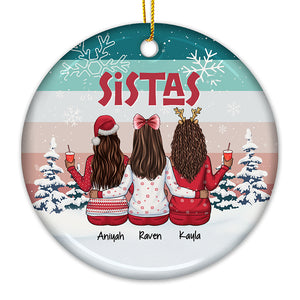 More Than Best Friends Sistas At Heart - Personalized Custom Round Shaped Ceramic Christmas Ornament - Gift For Bestie, Best Friend, Sister, Birthday Gift For Bestie And Friend, Christmas Gift