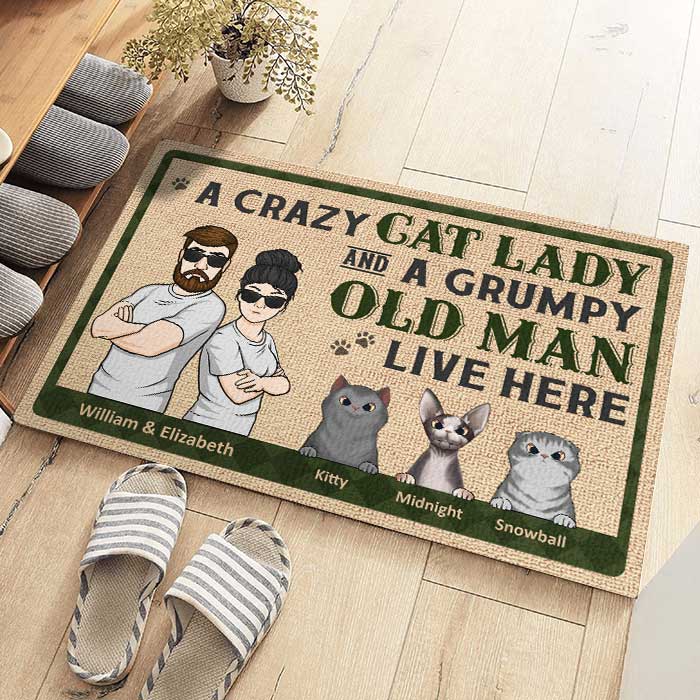 A Crazy Cat Lady & A Grumpy Old Man - Personalized Decorative Mat