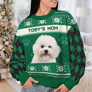I'm A Dog Mom - Personalized Custom Unisex Ugly Christmas Sweatshirt, Wool Sweatshirt, All-Over-Print Sweatshirt - Upload Image, Gift For Pet Lovers, Christmas Gift