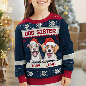 Merry Christmas, Dog Brother Dog Sister - Personalized Custom Unisex Ugly Christmas Sweatshirt, Wool Sweatshirt, All-Over-Print Sweatshirt - Gift For Dog Lovers, Pet Lovers, Christmas Gift