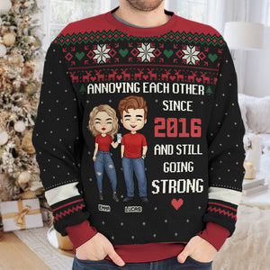 Annoying Each Other Since - Personalized Custom Unisex Ugly Christmas Sweatshirt, Wool Sweatshirt, All-Over-Print Sweatshirt - Gift For Couple, Husband Wife, Anniversary, Christmas Gift