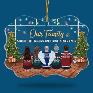 Our Family Where Love Never Ends - Personalized Custom Benelux Shaped Acrylic Christmas Ornament - Gift For Family, Christmas Gift