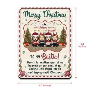 Merry Christmas To My Sisters By Heart - Personalized Custom Christmas Wooden Card With Pop Out Ornament - Gift For Bestie, Best Friend, Sister, Birthday Gift For Bestie And Friend, Christmas Gift