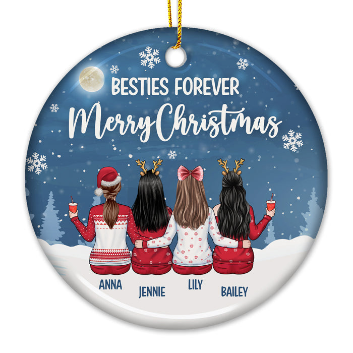 We're Besties Forever Merry Christmas - Personalized Custom Round Shaped Ceramic Christmas Ornament - Gift For Bestie, Best Friend, Sister, Birthday Gift For Bestie And Friend, Christmas Gift
