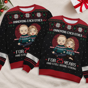 Annoying Each Other For Many Years - Personalized Custom Unisex Ugly Christmas Sweatshirt, Wool Sweatshirt, All-Over-Print Sweatshirt - Gift For Couple, Husband Wife, Anniversary, Engagement, Wedding, Marriage Gift, Christmas Gift
