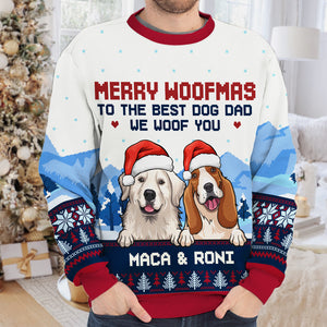 Merry Woofmas To The Best Dog Dad & Dog Mom - Personalized Custom Unisex Ugly Christmas Sweatshirt, Wool Sweatshirt, All-Over-Print Sweatshirt - Gift For Dog Lovers, Pet Lovers, Christmas Gift