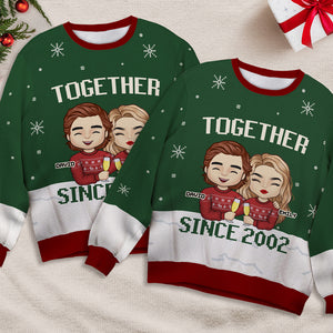 Together Since - Personalized Custom Unisex Wool Ugly Christmas Sweatshirt, All-Over-Print Sweatshirt - Gift For Couple, Husband Wife, Anniversary, Engagement, Wedding, Marriage Gift, Christmas Gift