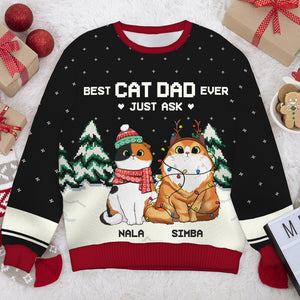 Best Cat Dad Ever Just Ask - Personalized Custom Unisex Ugly Christmas Sweatshirt, Wool Sweatshirt, All-Over-Print Sweatshirt - Gift For Cat Lovers, Pet Lovers, Christmas New Arrival Gift