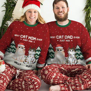 Best Cat Dad Ever - Personalized Custom Unisex Ugly Christmas Sweatshirt, Wool Sweatshirt, All-Over-Print Sweatshirt - Gift For Cat Lovers, Pet Lovers, Christmas New Arrival Gift