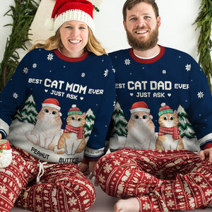 Best Cat Parents Ever - Personalized Custom Unisex Ugly Christmas Sweatshirt, Wool Sweatshirt, All-Over-Print Sweatshirt - Gift For Cat Lovers, Pet Lovers, Christmas Gift