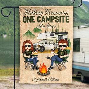 Making Memories One Campsite At A Time - Couple Personalized Custom Flag - Gift For Husband Wife, Anniversary, Camping Lovers
