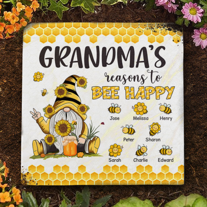 Grandma's Reasons To Bee Happy - Personalized Garden Stone - Gift For Grandma, Grandparents