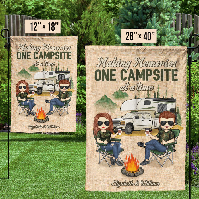Making Memories One Campsite At A Time - Couple Personalized Custom Flag - Gift For Husband Wife, Anniversary, Camping Lovers