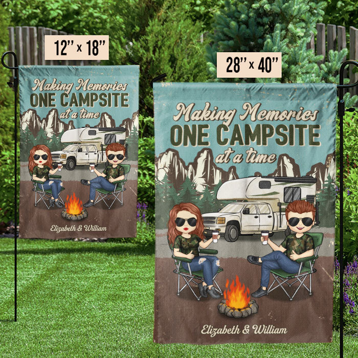 Making Memories One Campsite At A Time - Couple Personalized Custom Flag - Gift For Husband Wife, Anniversary, Camping Lovers