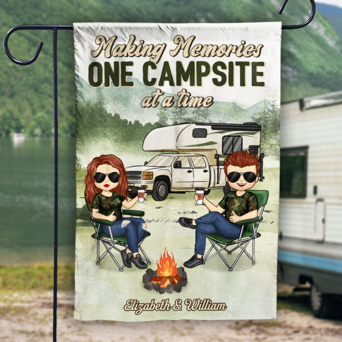 Making Memories One Campsite At A Time - Couple Personalized Custom Flag - Gift For Husband Wife, Anniversary, Camping Lovers