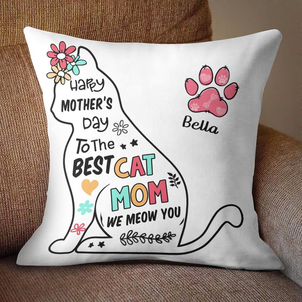 Happy Mother Day To Cat Mom - Personalized Cat Pillow (Insert Included).