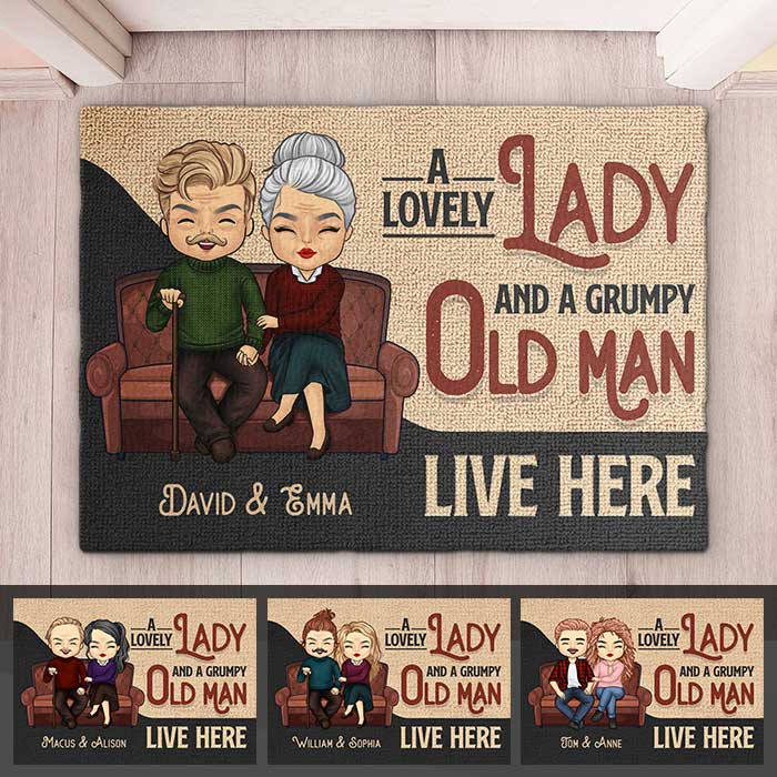 A Lovely Lady & A Grumpy Old Man - Personalized Decorative Mat - Anniversary Gifts, Gift For Couples, Husband Wife