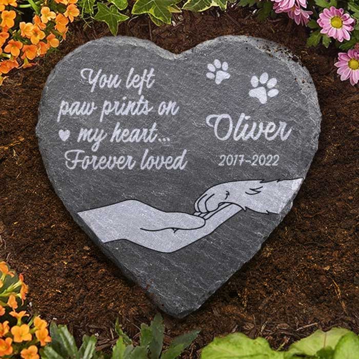 You Left Paw Prints On My Heart - Personalized Memorial Stone - Memorial Gift, Sympathy Gift