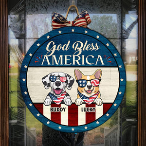 God Bless American - Funny Personalized Dog Door Sign.