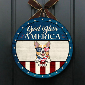 God Bless American - Funny Personalized Dog Door Sign.