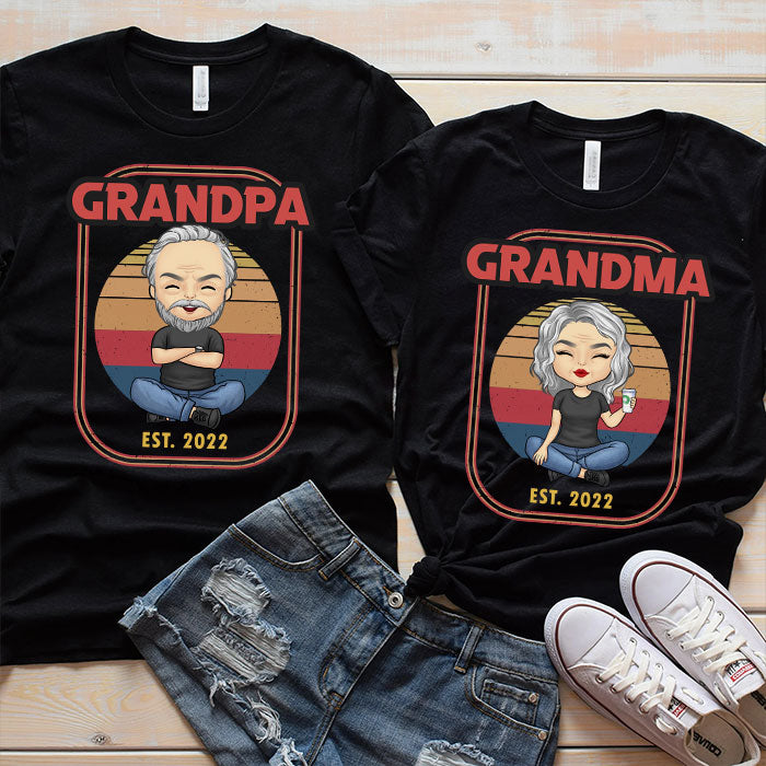 Cool Grandpa & Grandma At Sunset - Personalized Matching Couple T