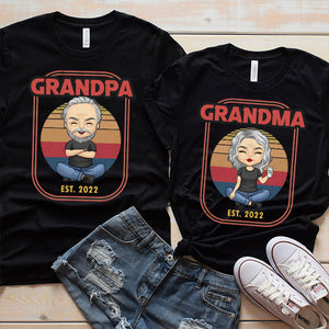 Cool Grandpa & Grandma At Sunset - Personalized Matching Couple T-Shirt - Gift For Couple, Husband Wife, Grandparents