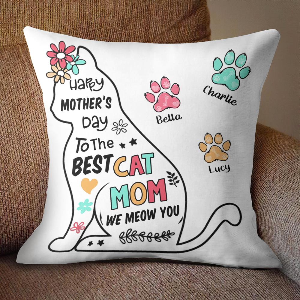 Happy Mother Day To Cat Mom - Personalized Cat Pillow (Insert Included).