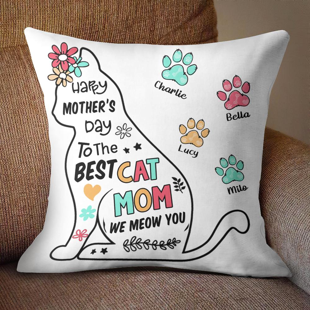 Happy Mother Day To Cat Mom - Personalized Cat Pillow (Insert Included).