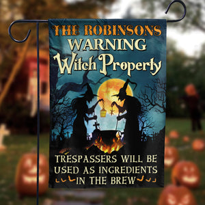 Halloween - Warning Witch Property - Personalized Flag.