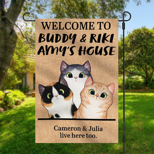Welcome to The Cat's House - Funny Personalized Cat Garden Flag.