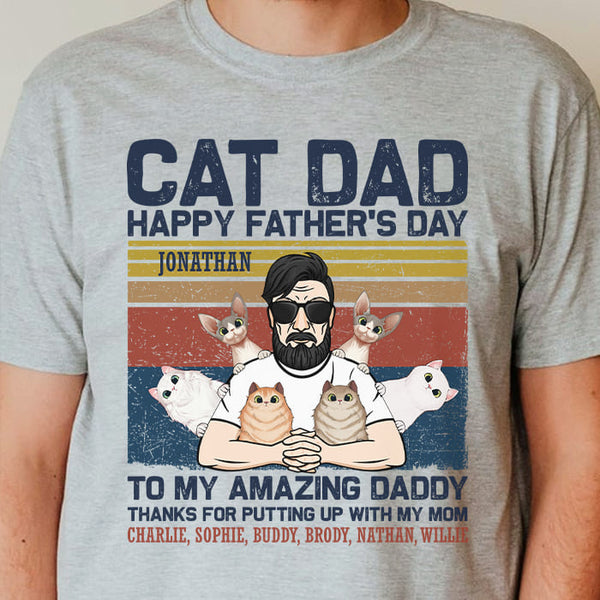 Best Cat Dad Ever T-shirt Tee Funny Crazy Cool Gift Kitten Fist-bump Joke Retro