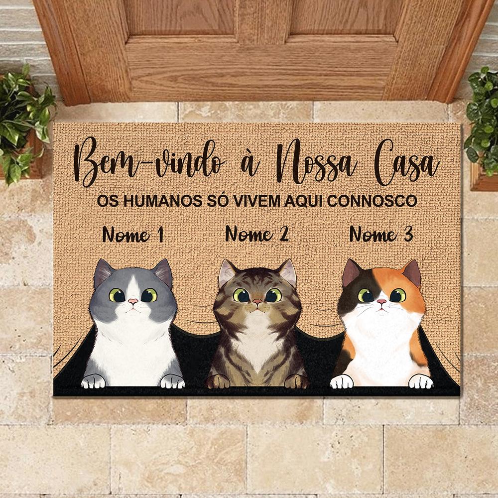 Bem-Vindo À Minha Casa Portuguese - Funny Personalized Cat Decorative Mat.