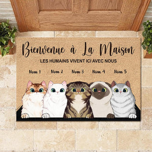 Bienvenue À La Maison French - Funny Personalized Cat Decorative Mat.