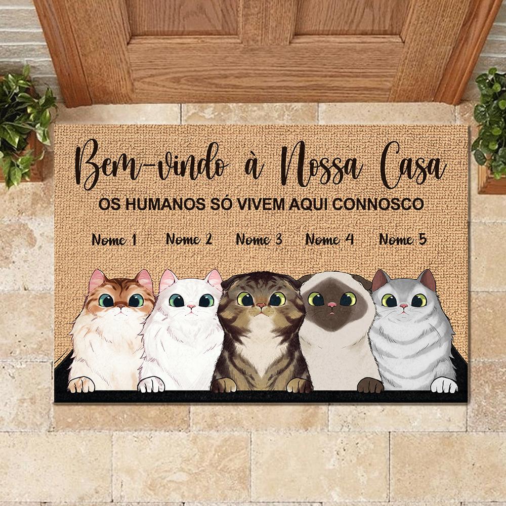 Bem-Vindo À Minha Casa Portuguese - Funny Personalized Cat Decorative Mat.