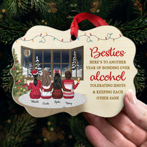 Here's To Another Year Of Bonding Over Alcohol Tolerating Idiots - Personalized Custom Benelux Shaped Wood Christmas Ornament - Gift For Bestie, Best Friend, Sister, Birthday Gift For Bestie And Friend, Christmas Gift