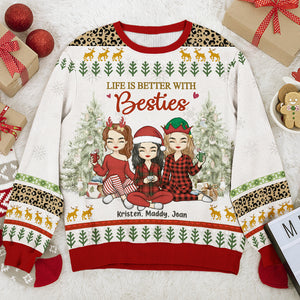 Life Is Better With Besties - Bestie Personalized Custom Ugly Sweatshirt - Unisex Wool Jumper - Christmas Gift For Best Friends, BFF, Sisters