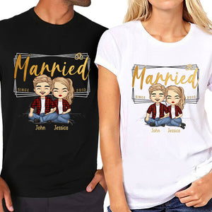 Husband Wife Married Since - Personalized Matching Couple T-Shirt - Gift For Couple, Husband Wife, Anniversary, Engagement, Wedding, Marriage Gift