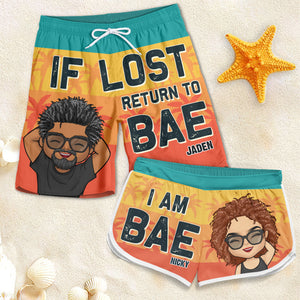 Return To Bae If Lost - Personalized Couple Beach Shorts - Gift For Couples, Husband Wife
