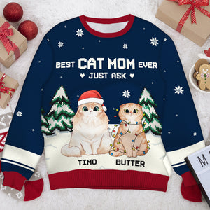 Best Cat Parents Ever - Personalized Custom Unisex Ugly Christmas Sweatshirt, Wool Sweatshirt, All-Over-Print Sweatshirt - Gift For Cat Lovers, Pet Lovers, Christmas Gift