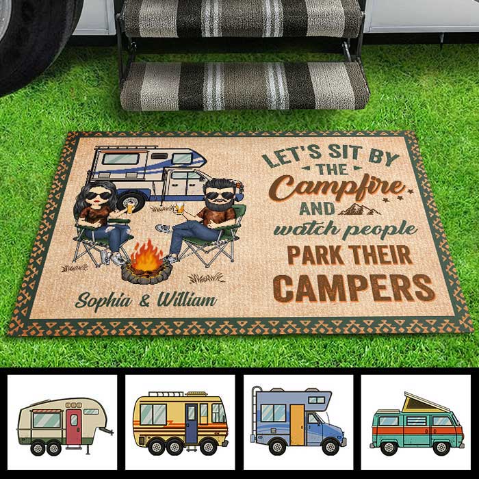 Let's Sit By The Campfire & Watch People - Gift For Camping Couples, Husband Wife, Personalized Decorative Mat.
