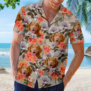 Flower And Fur Baby - Dog & Cat Personalized Custom Unisex Hawaiian Shirt - Upload Image, Dog Face, Cat Face - Summer Vacation Gift, Gift For Pet Owners, Pet Lovers