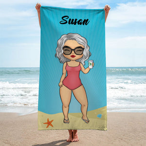 Couple Chibi Summer Vacation - Personalized Beach Towel - Gift For Couples, Husband & Wife