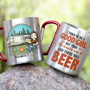 I Tried To Be A Good Girl But - Personalized Carabiner Camping Mug - Gift For Camping Lovers