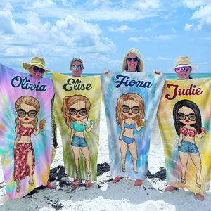 Colorful Tie Dye Style For This Vacation - Bestie Personalized Custom Beach Towel - Christmas Gift For Best Friends, BFF, Sisters