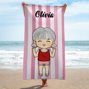 Family Chibi Summer Vacation - Personalized Beach Towel - Gift For Family