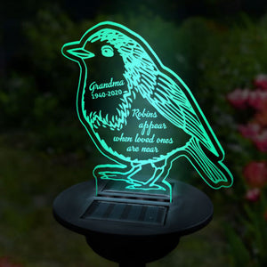 Robins Appear When Loved Ones Are Near - Personalized Memorial Garden Solar Light - Memorial Gift, Sympathy Gift