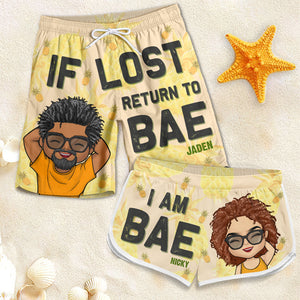 If Lost, Return To My Bae - Personalized Couple Beach Shorts - Gift For Couples, Husband Wife