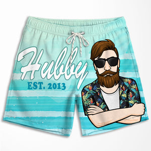 Hubby And Wifey - Personalized Couple Beach Shorts - Gift For Couples, Husband Wife