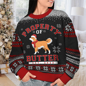 Property Of My Dogs - Personalized Custom Unisex Ugly Christmas Sweatshirt, Wool Sweatshirt, All-Over-Print Sweatshirt - Gift For Dog Lovers, Pet Lovers, Christmas Gift